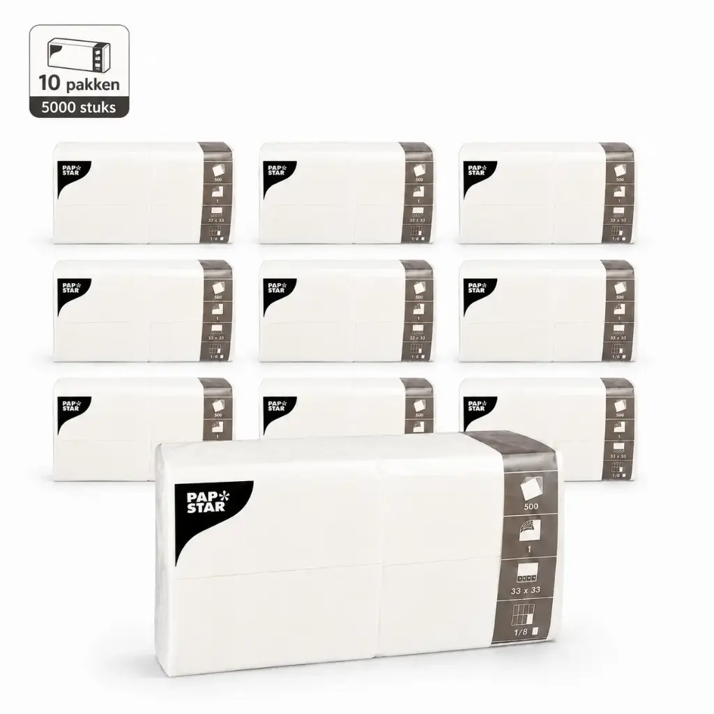 Servetten 1-laags 1/8-vouw 33 cm x 33 cm wit 10x500 Stuks