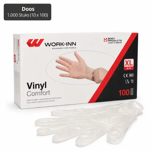 Vinyl handschoenen transparant & poedervrij "Comfort" maat XL ongepoederd 1000 stuks (10x100)