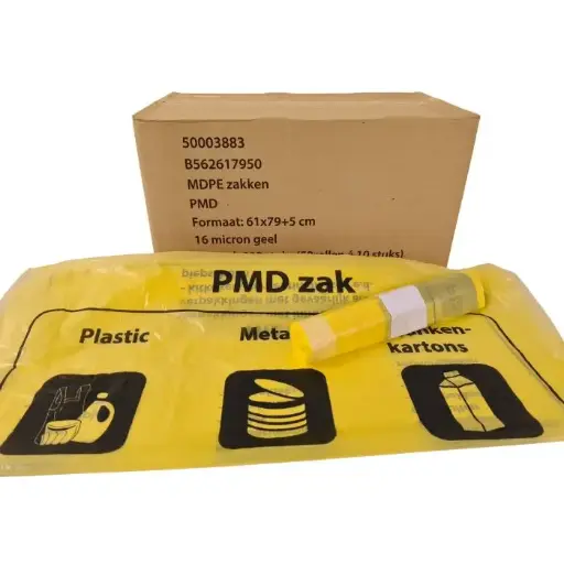 [NM150041] Afvalzakken PMD Geel 60 liter 61x80+5cm MDPE  rol HP Per Doos 50 Rollen x 10 stuks
